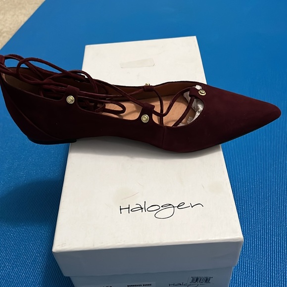 Halogen Owen Pointy Toe Ghillie flats in Bordeaux Suede Size 7.5M - Picture 5 of 9